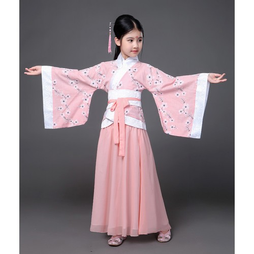 China Hanfu Chinese folk dance costumes for girls kids children stage performance drama fairy cosplay dancing robes dresses